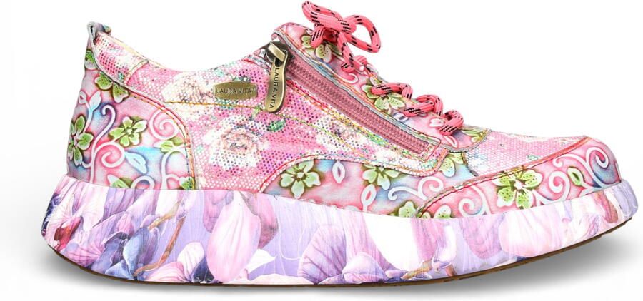 Laura vita Nikito 62 dames sneakers met roze bloemenprint en platformzool gemaakt van leer.