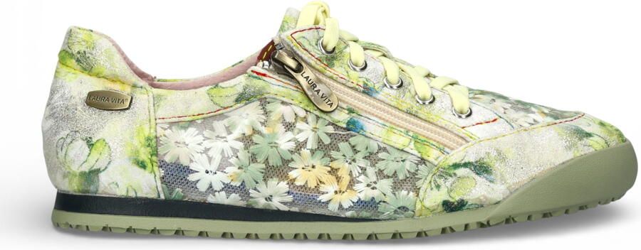 Laura vita Tivanao-05 dames sneakers met bloemenprint en ritssluiting geel leer.