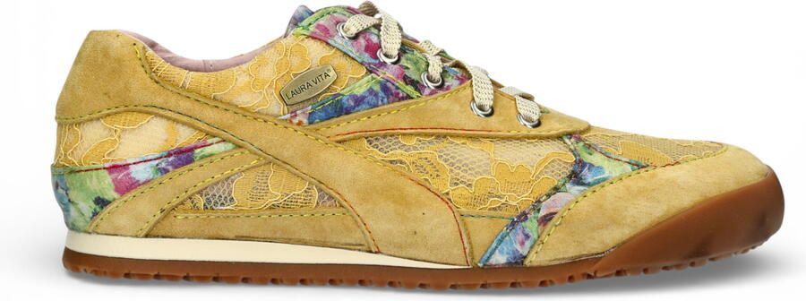Laura vita Tivanao-05 dames sneakers van geel leer met bloemenprint