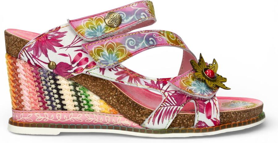 Laura vita Women's Balade 32 Rose Pink Floral Leather Wedge Espadrille Sandalen