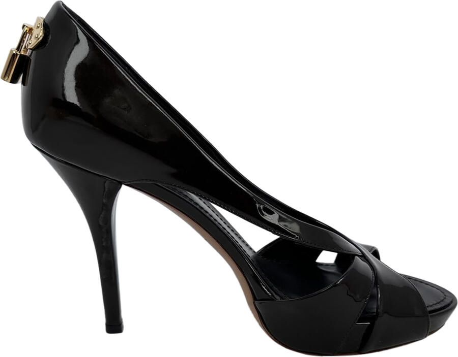 Louis Vuitton Pre-owned Louis Vuitton pumps met open neus en slotdetail in zwart lakleer.