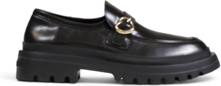 Love Moschino Zwarte Leren Instappers Met Chunky Zool Gouden Gesp