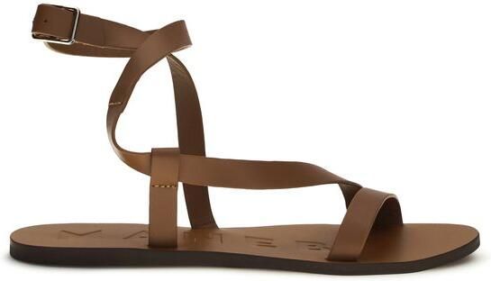 Manebi Bruine Kalfsleren Bos Taurus Platte Sandalen