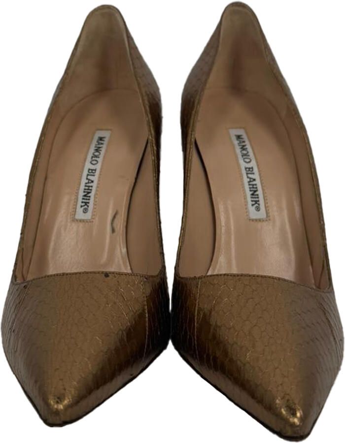 Manolo Blahnik Pre-owned Manolo Blahnik BB Pump met Spitse Neus in Bronzen Slangenleer