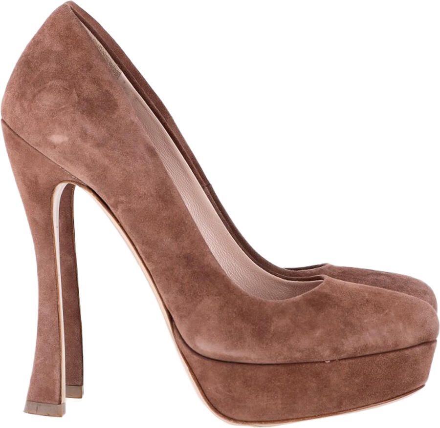 Miu Pre-owned Miu Platform Pumps in Bruin Suède