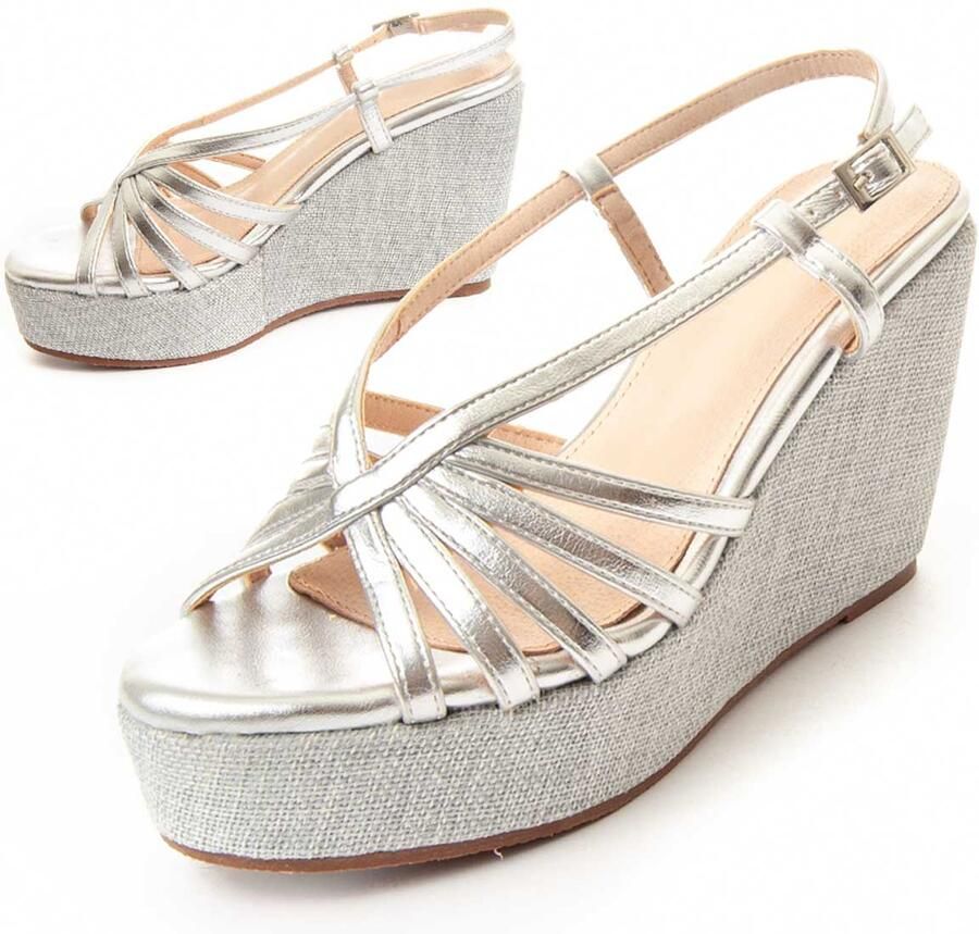 Montevita Montevida Wedge Sparto Sandalen Wesparto5 In Zilver