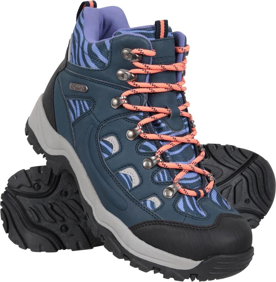 Mountain Warehouse Dames Adventurer Faux Suede Waterdichte Wandelschoenen met luipaardprint (Marine)