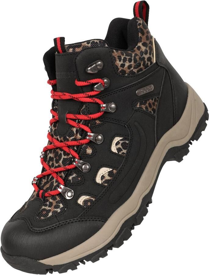 Mountain Warehouse Dames Adventurer Faux Suede Waterdichte Wandelschoenen met luipaardprint (Zwart)