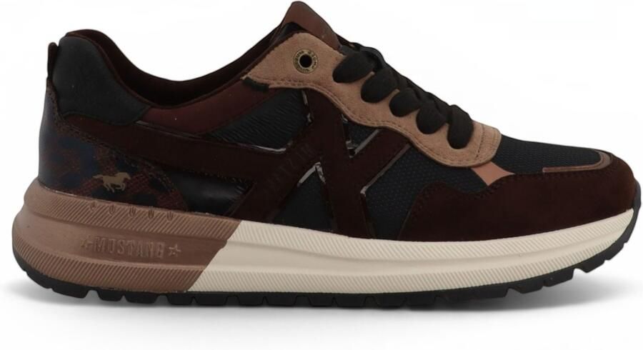 Mustang Dames Bruine Nep Leren Sneakers Platform Sneakers M0702007