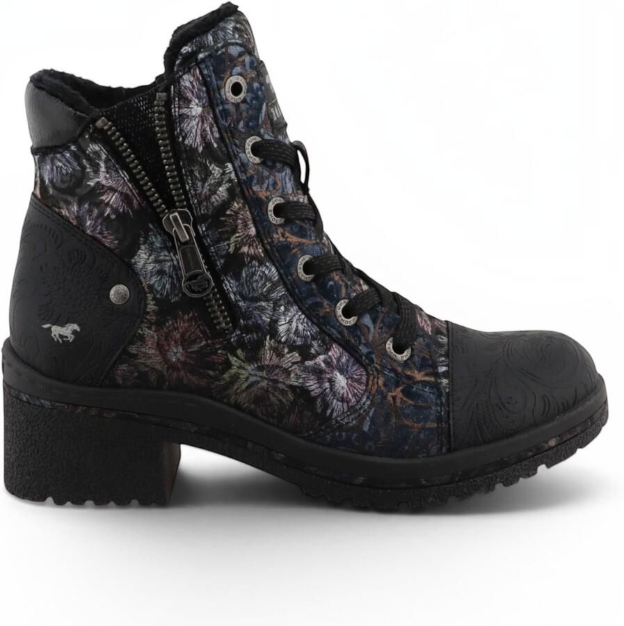 Mustang dames zwarte bloemen veteraars winterenkellaarzen M0092001