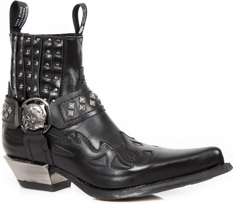 New Rock bezaaid zwart lederen western biker boots-7950-S1