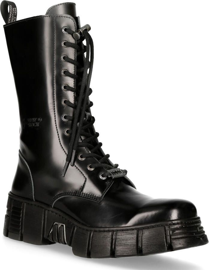 New Rock Boots Leren toren-bikerlaarzen met middelhoge kuit M-WALL027N-C2