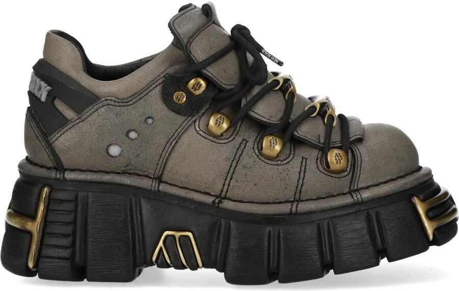 New Rock bruin-grijze leren gotische platform enkellaarsjes M-120N-C119