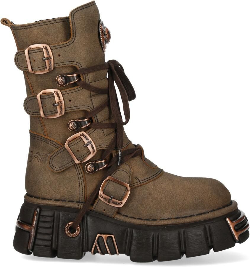 New Rock bruine leren gothic bikerlaarzen tot halverwege de kuit M-373XL-C120