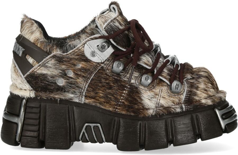 New Rock bruine leren gotische platform enkellaarsjes met bontrand M-120N-C114