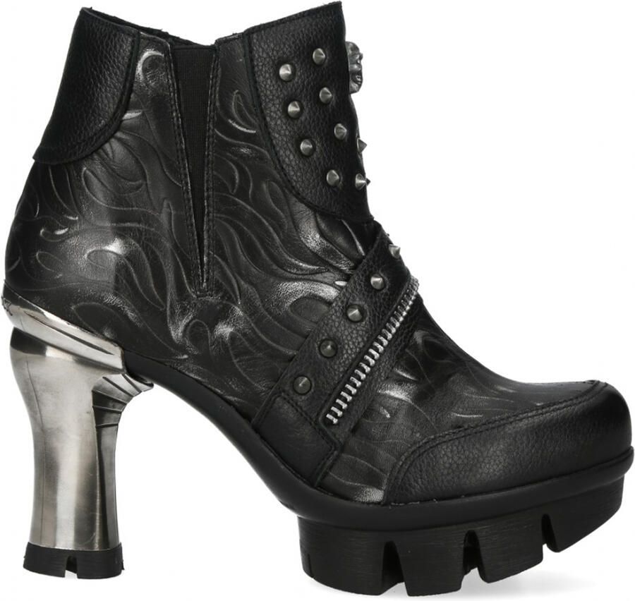 New Rock Dames NEOPUNK001-C19 Zwarte Gothic Punk Leren Enkellaarsjes met Hak