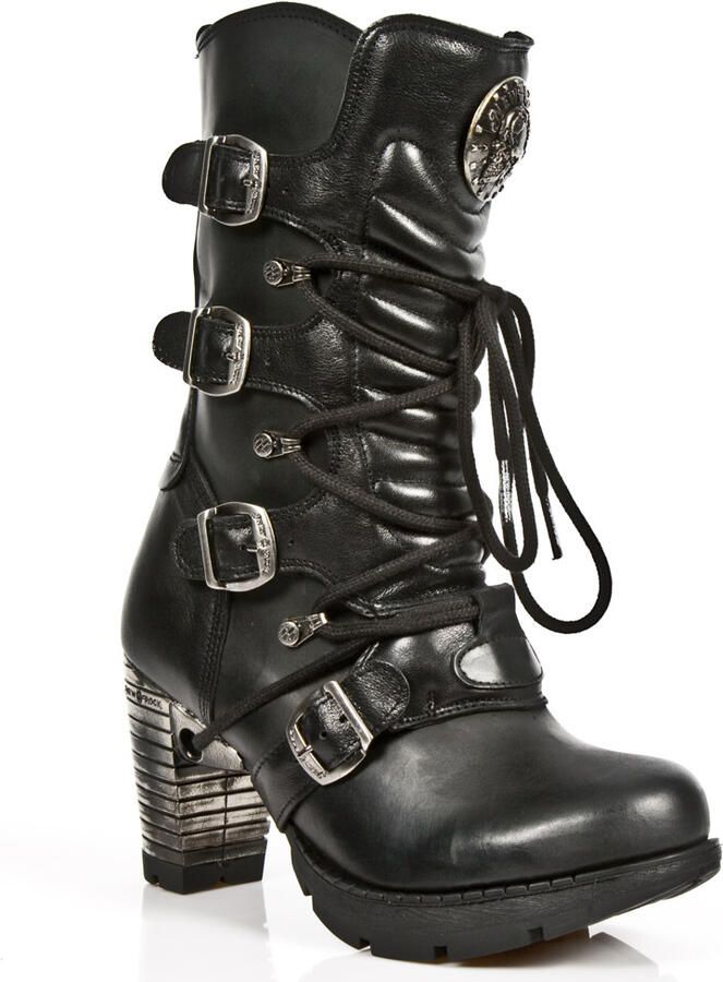 New Rock dames zwart lederen metalen gotische laarzen TR003-S1