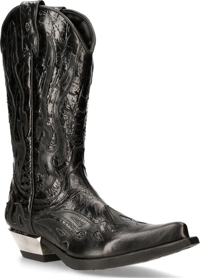 New Rock Flame geaccentueerde zwart lederen biker cowboylaarzen M-7921-S1