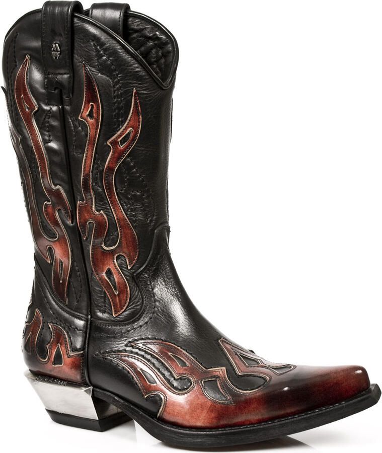 New Rock Flame geaccentueerde zwart rode halfhoge cowboylaarzen-7921-S2