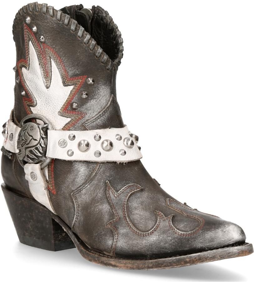 New Rock grijze lederen puntige cowboylaarzen WSTM004-S2