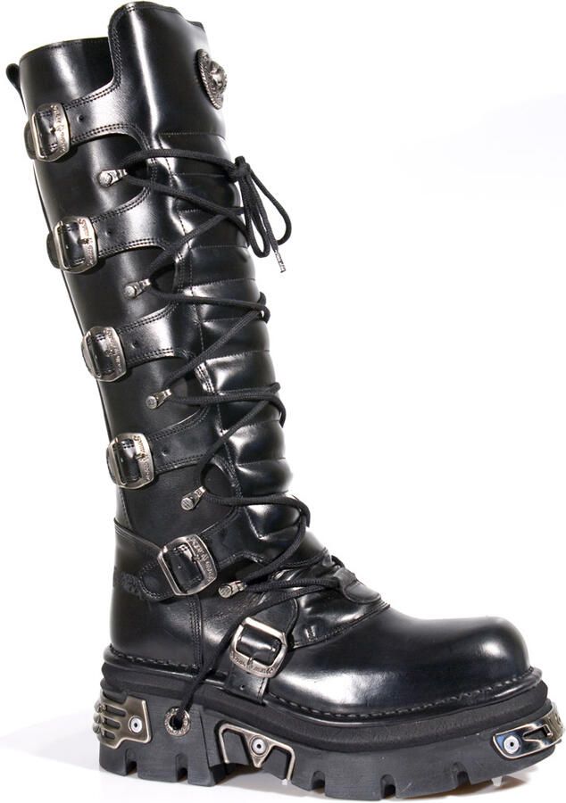 New Rock kniehoge zwart lederen gotische laarzen-272-S1