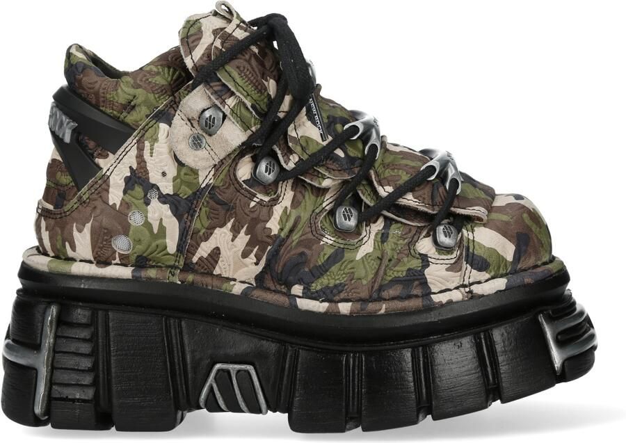 New Rock M-106-C169 Camouflage leren metallic gotische enkellaarsjes