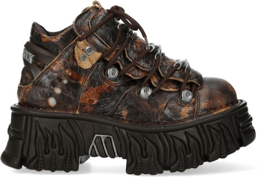 New Rock M-106-C194 Bruine Vlam Leren Gothic Enkel Plateau Laarzen
