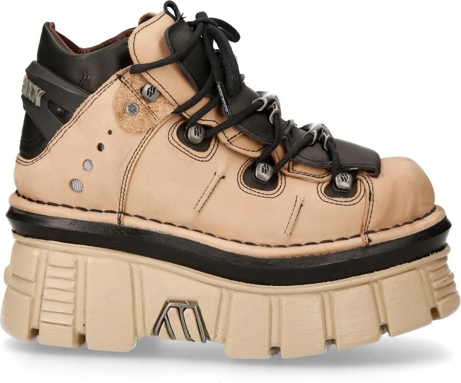 New Rock M-106-S40 Beige leren Gothic enkellaarsjes met plateauzool