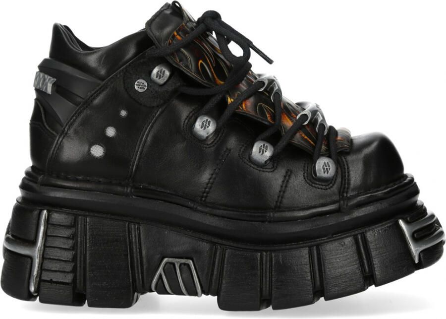 New Rock M-106N-C86 Zwarte Vlam Leren Gothic Enkel Plateau Laarzen