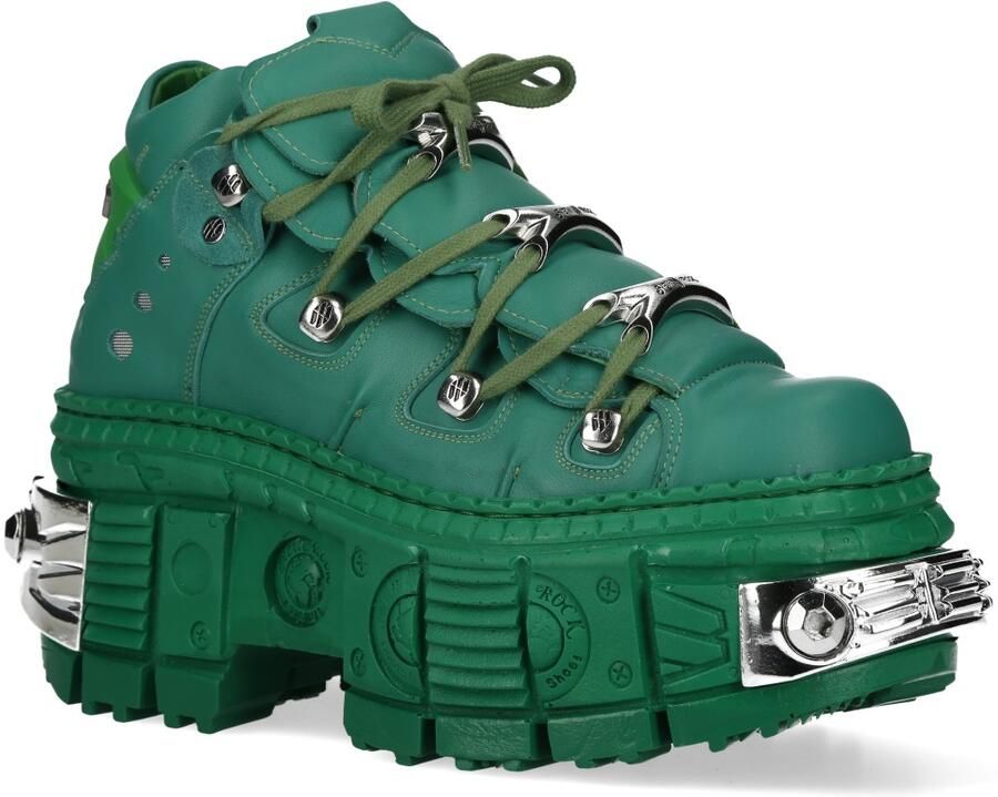 New Rock M-106WALL-C29 Metallic Groene Leren Gothic Enkellaarsjes