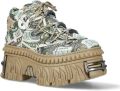 New Rock M-106WALL-C49 Dollar Bill Print leren platform enkellaarsjes - Groen