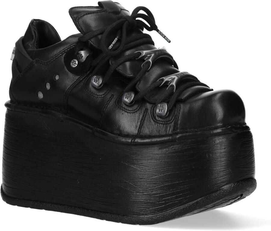 New Rock M-120N-C96 Zwarte Leren Gothic Chunky Platform Enkellaarsjes