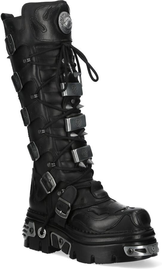 New Rock M-161-C10 kniehoge zwarte leren spikes gothic laarzen