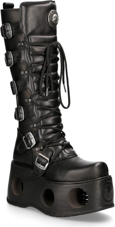 New Rock M-272-S2 Neptuno Metallic Kniehoge Zwarte Leren Gothic Laarzen