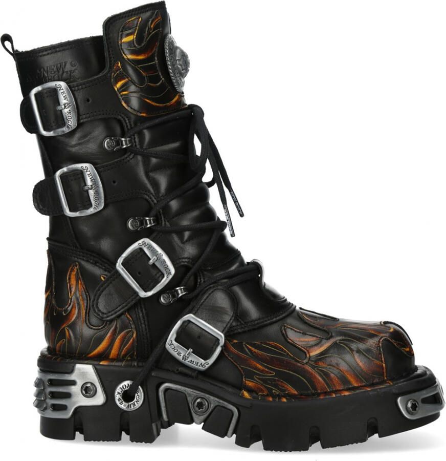 New Rock M-591-C58 halfhoge zwarte vlammen leren metallic gothic laarzen