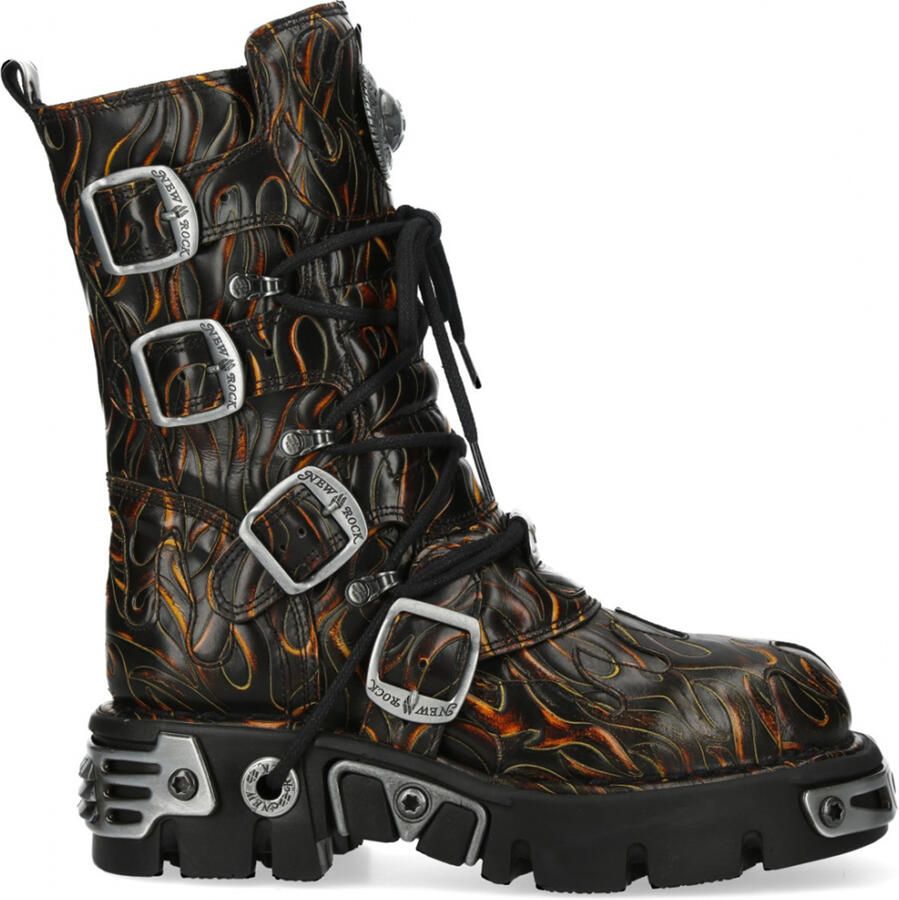 New Rock M-591-C62 halfhoge zwarte vlam leren metallic gothic laarzen