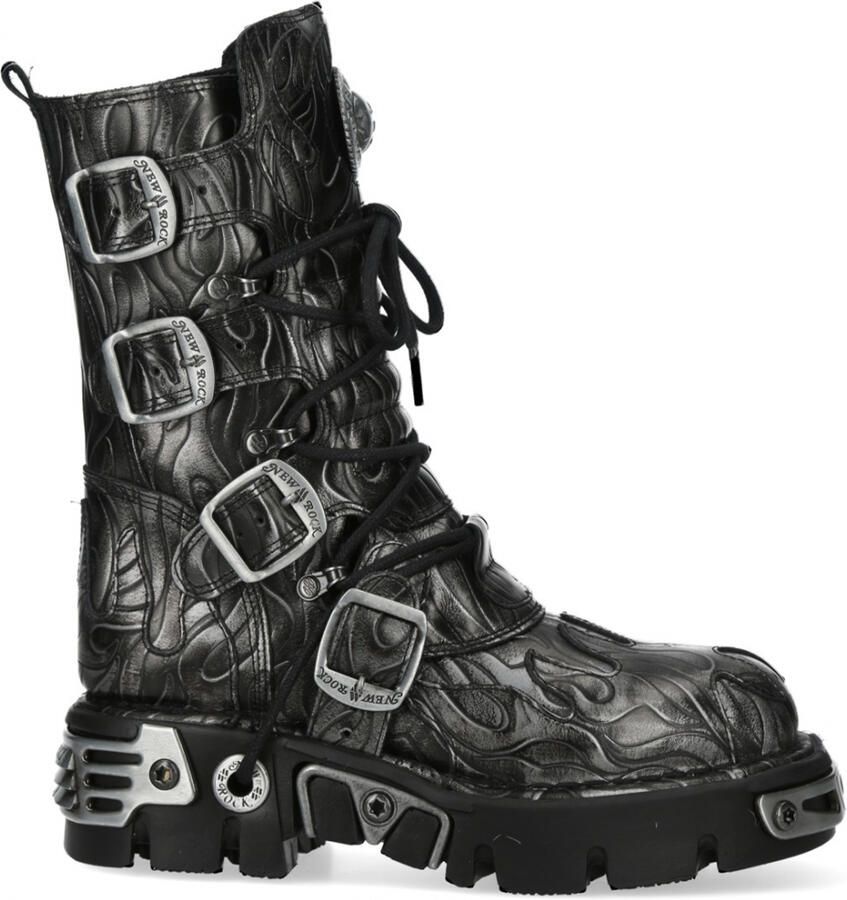New Rock M-591-C63 Halfhoge zwarte stalen leren metallic gothic laarzen