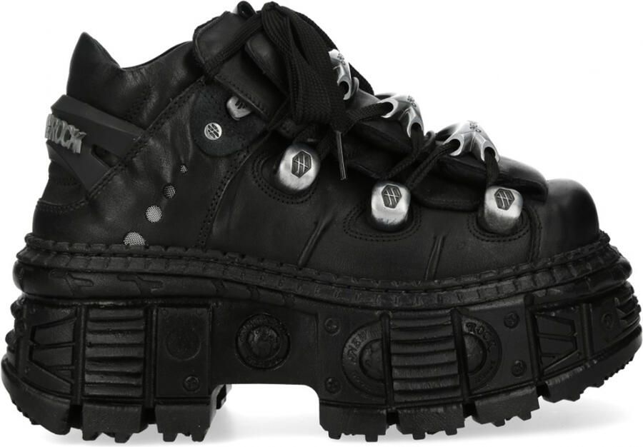 New Rock M-OVERZ106B-C1 Metallic Chunky Zwarte Leren Gothic Enkellaarsjes