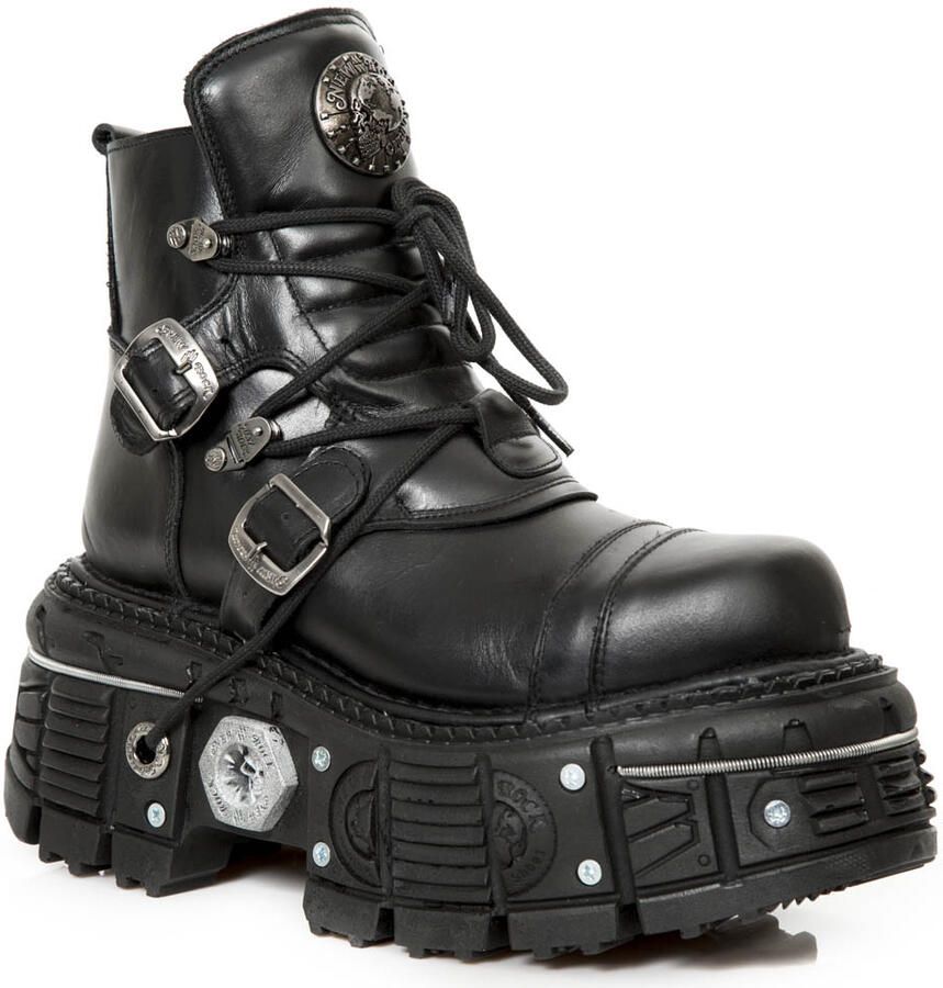 New Rock M-TANK007-S1 Zwarte leren Gothic Combat Platform enkellaarsjes