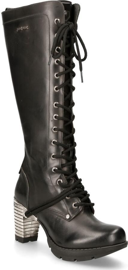 New Rock M-TR005-S1 Dames Kniehoge Zwarte Gothic Hoge Hakken Laarzen