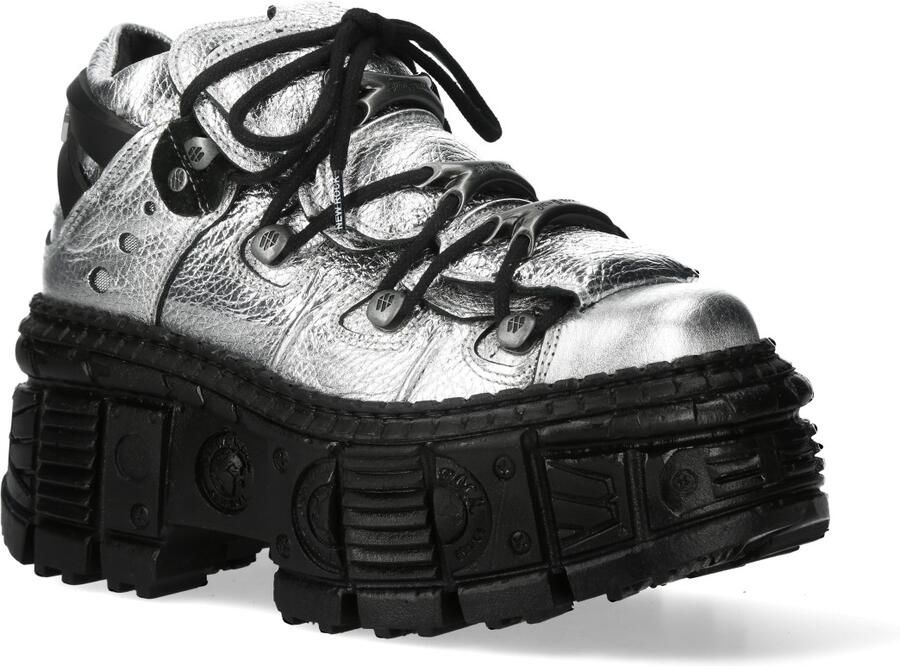 New Rock M-106WALL-C29 Metallic Zilver Zwart Leren Gothic Enkellaarsjes