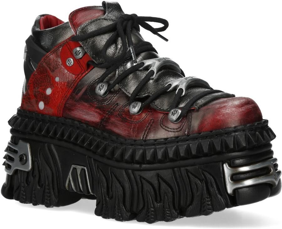 New Rock M-WALL106N-C17 Rood Zilver Leren Gothic Urban Rock Enkellaarsjes