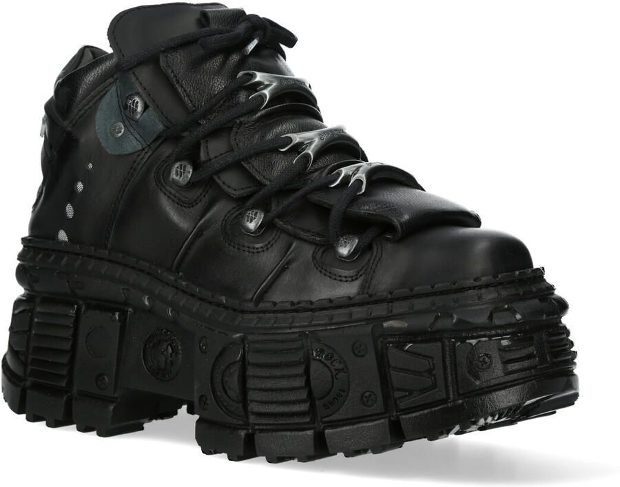 New Rock metalen enkel zwarte leren laarzen-WALL106-S12