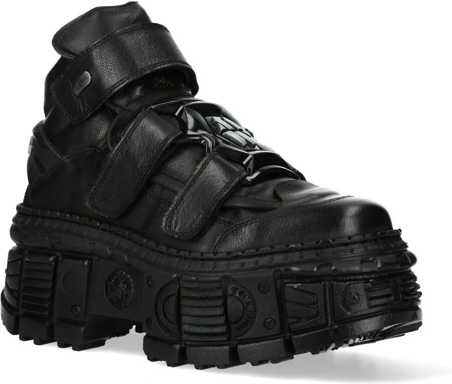 New Rock metalen enkel zwarte leren laarzen-WALL285-S2