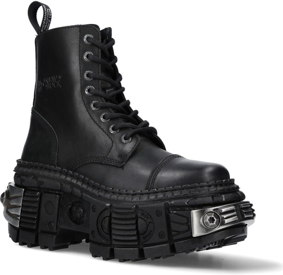 New Rock metalen zwarte leren laarzen-WALL083C-S4