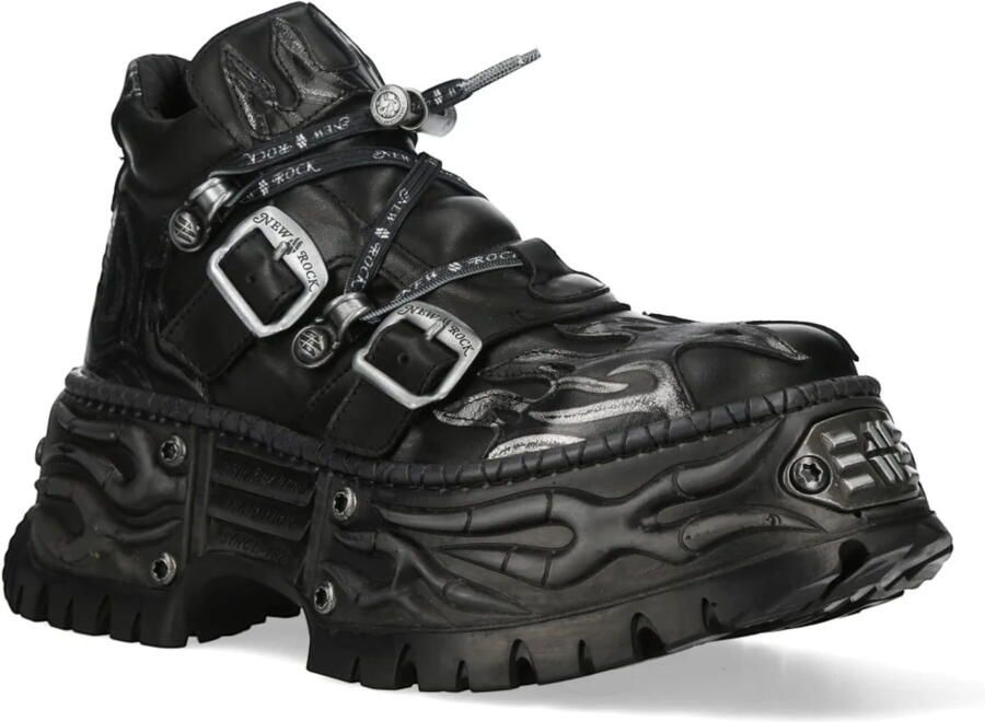 New Rock Nieuwe Rock Black Leather Gothic Biker Platform Enkellaarzen NEWWALL020-C4