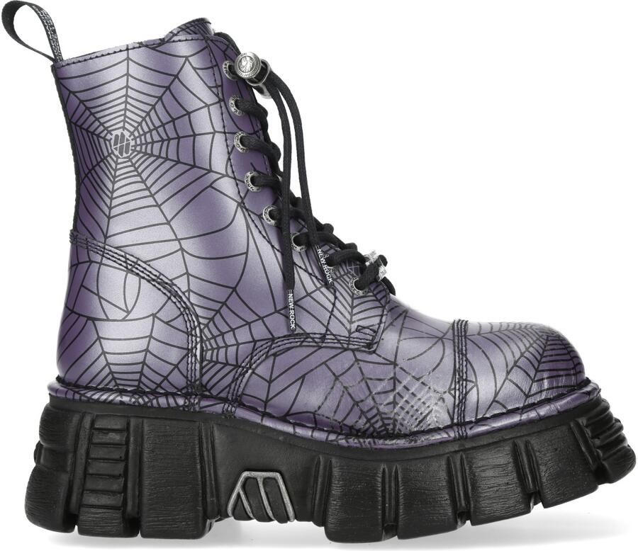New Rock paarse leren gotische militaire bikerlaarzen MILI084N-S3