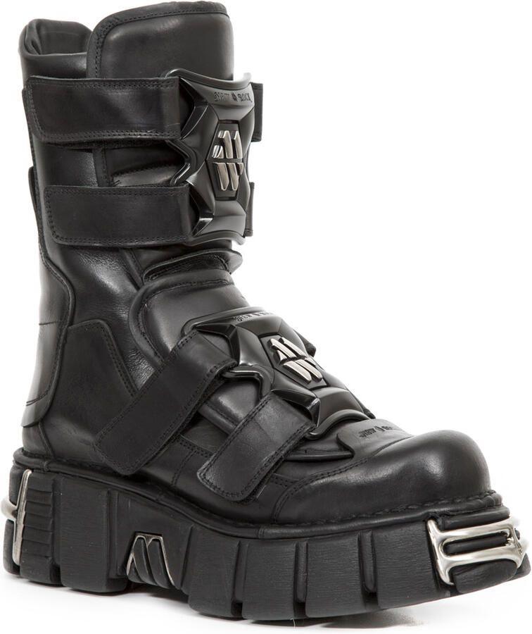 New Rock Punk halfhoge zwarte leren laarzen-M-422-S1