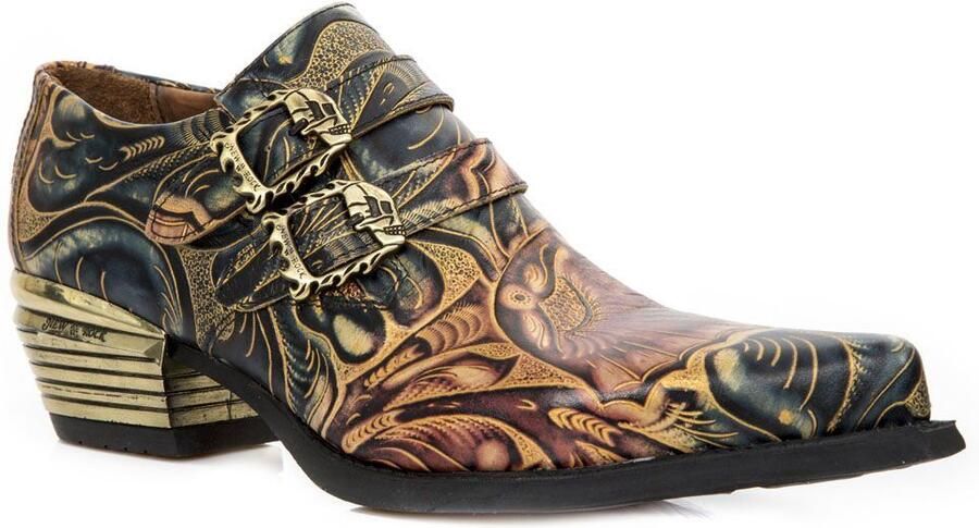New Rock reliëf vintage zwart lederen gesp schoenen-M-7960-S14
