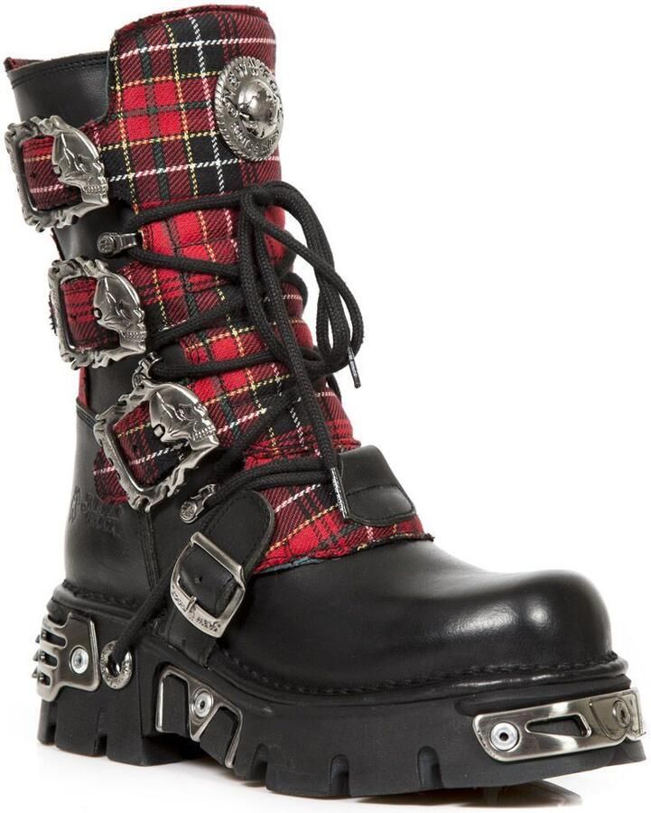 New Rock Tartan lederen gotische laarzen-391T-S1